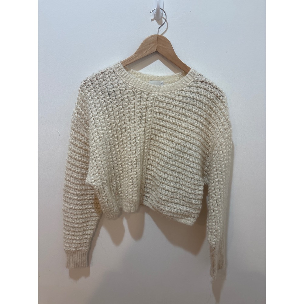 Wilfred Free Aritzia Cream Mohair Alpaca Cropped Pointelle‎ Sweater Small